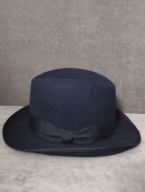 Ferrecci God Father Blue Wool Felt Fedora Hat with Ribbon Band Size Medium